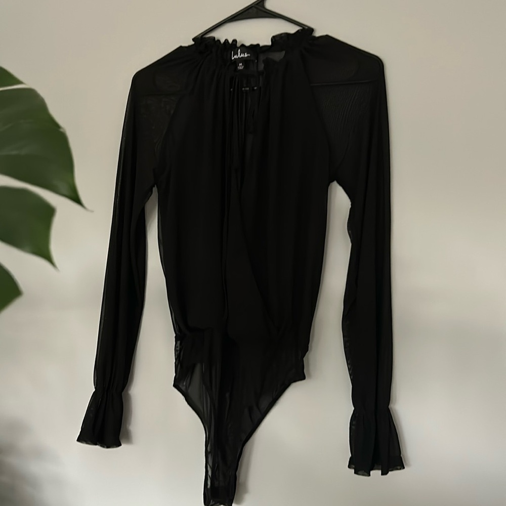 Lulus Sheer Long Sleeve Bodysuit, Medium